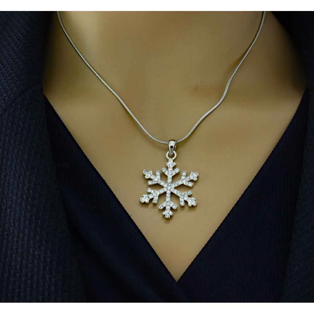 Crystal Snowflake Pendant on Silver-tone Chain - XE003N
