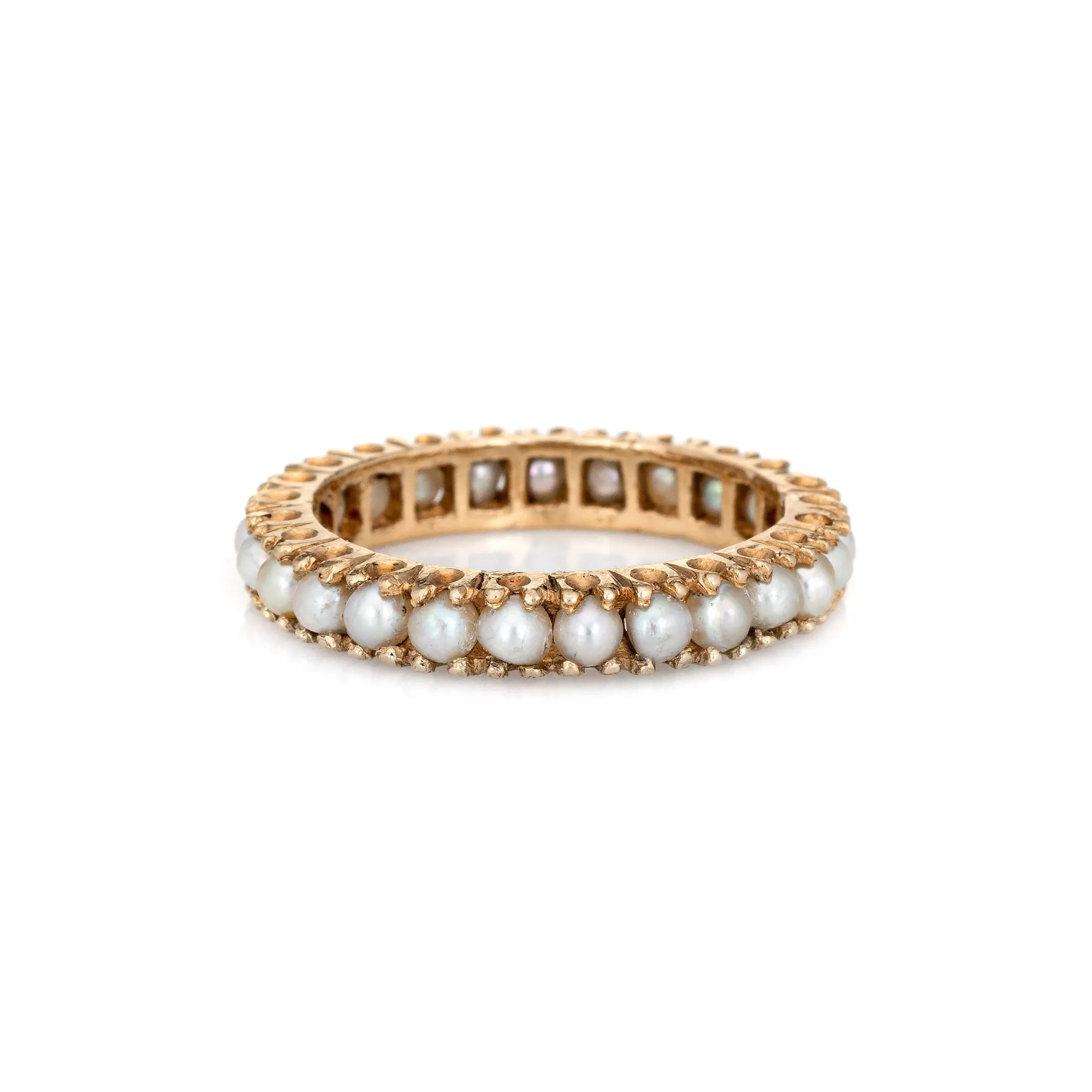 Cultured Pearl Eternity Ring Sz 6 14k Yellow Gold Vintage Jewelry Stacking Band
