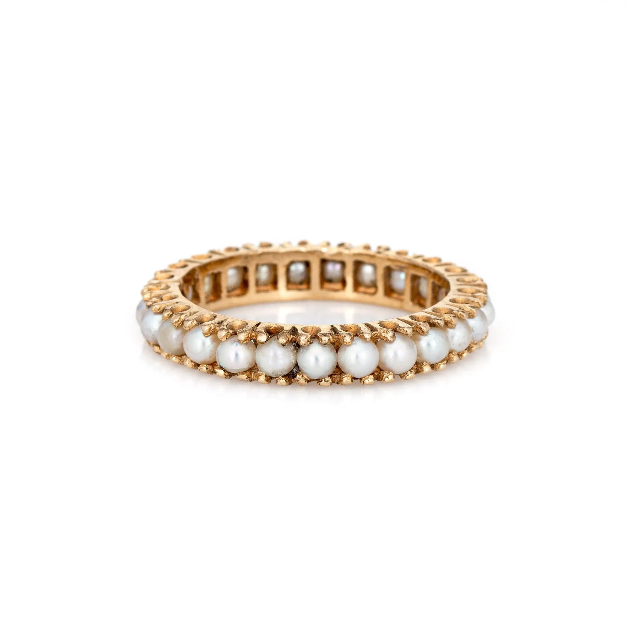 Cultured Pearl Eternity Ring Sz 6 14k Yellow Gold Vintage Jewelry Stacking Band