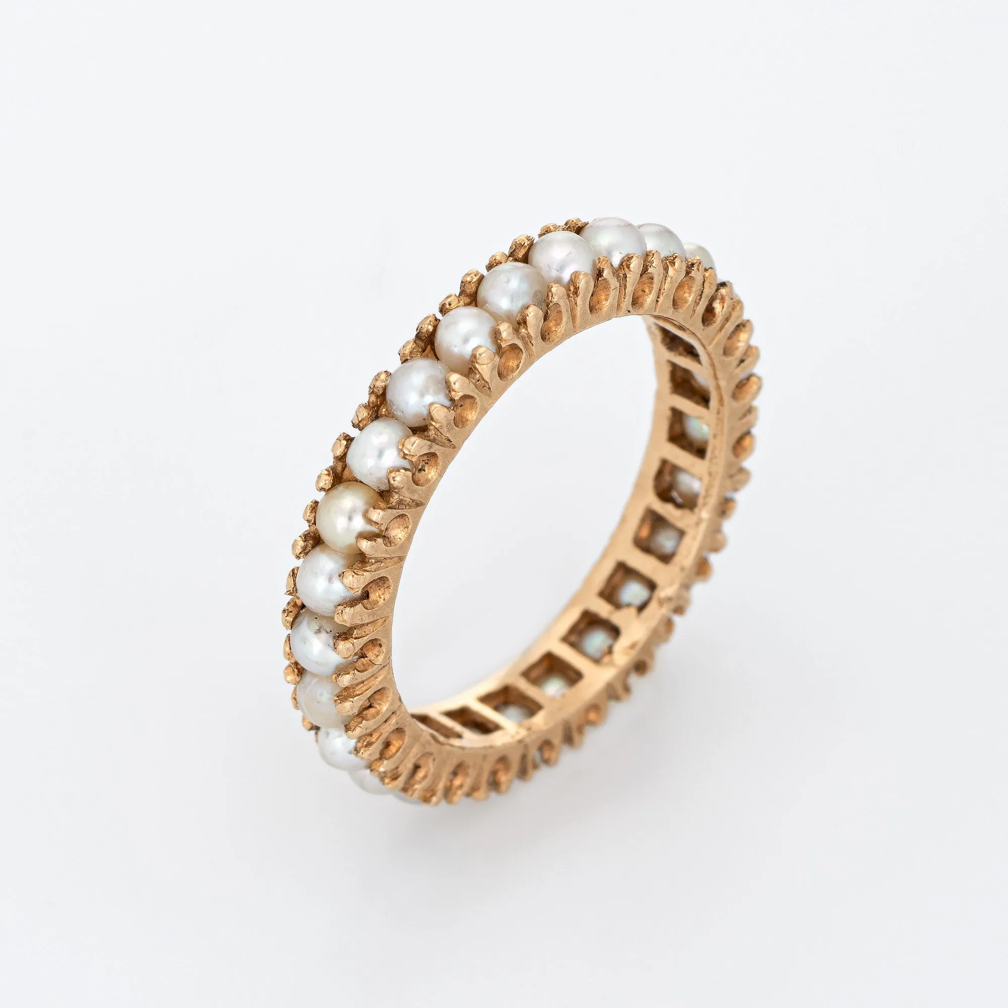 Cultured Pearl Eternity Ring Sz 6 14k Yellow Gold Vintage Jewelry Stacking Band