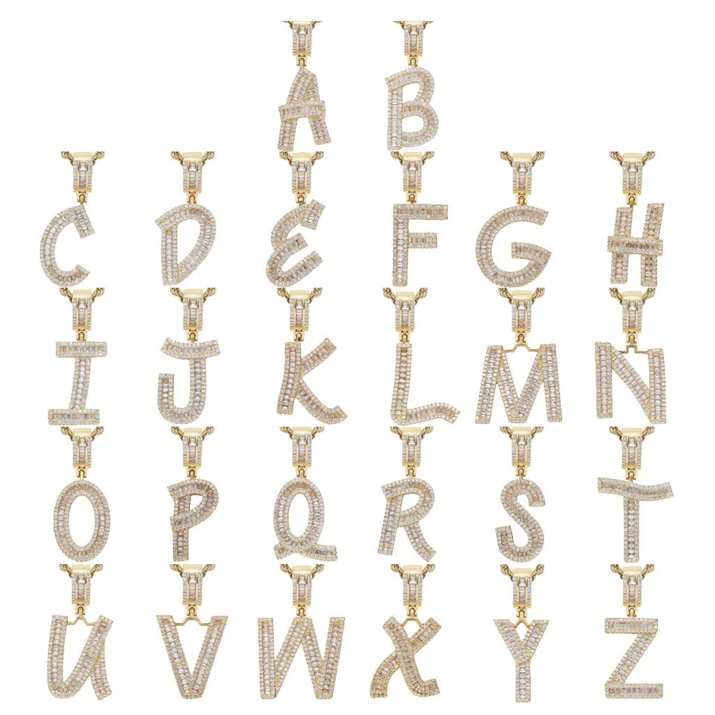Custom Name Baguette Initials Necklaces & Pendant With Chain