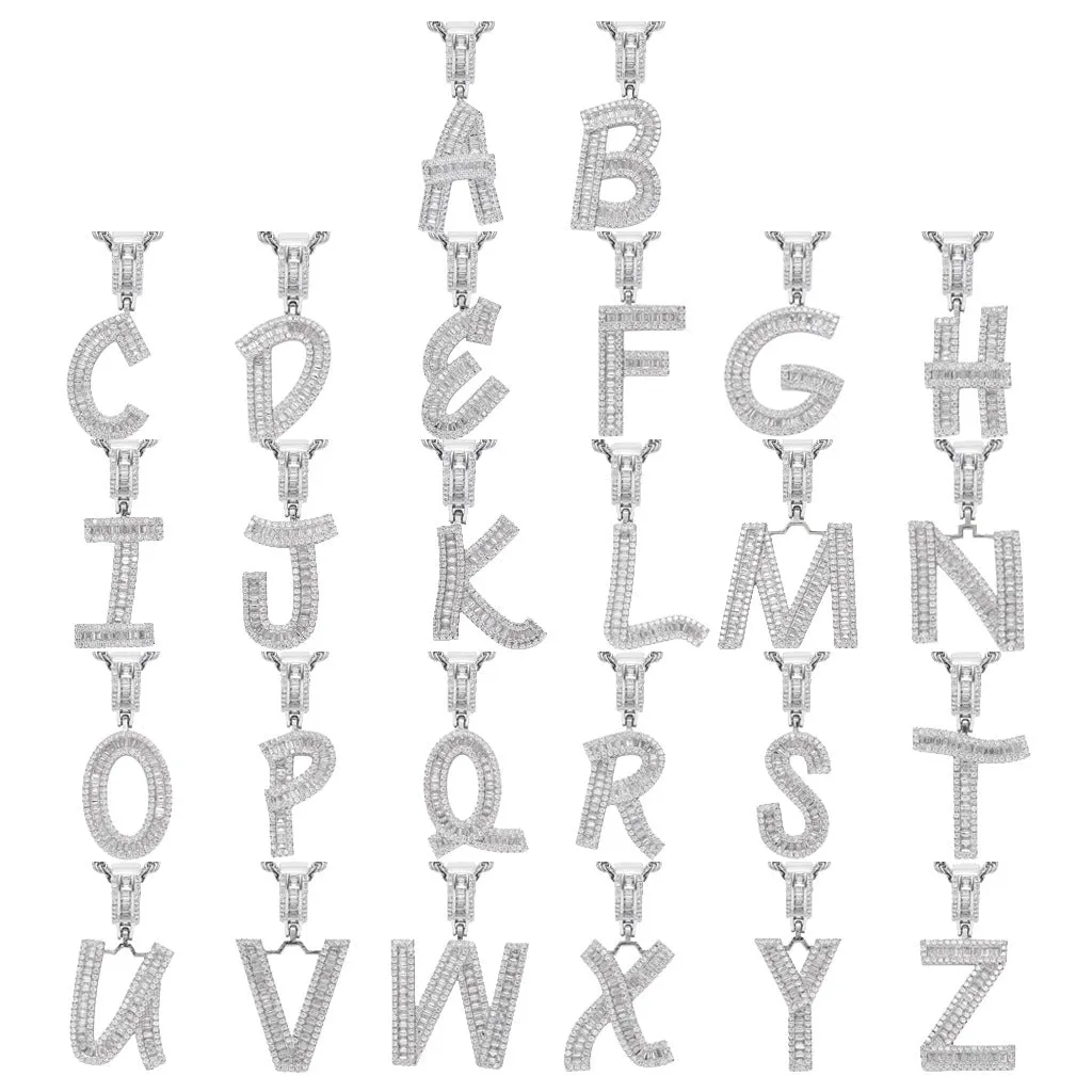 Custom Name Baguette Initials Necklaces & Pendant With Chain