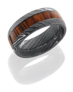Damascus Steel 9mm Band with Mexican Cocobollo Wood Inlay