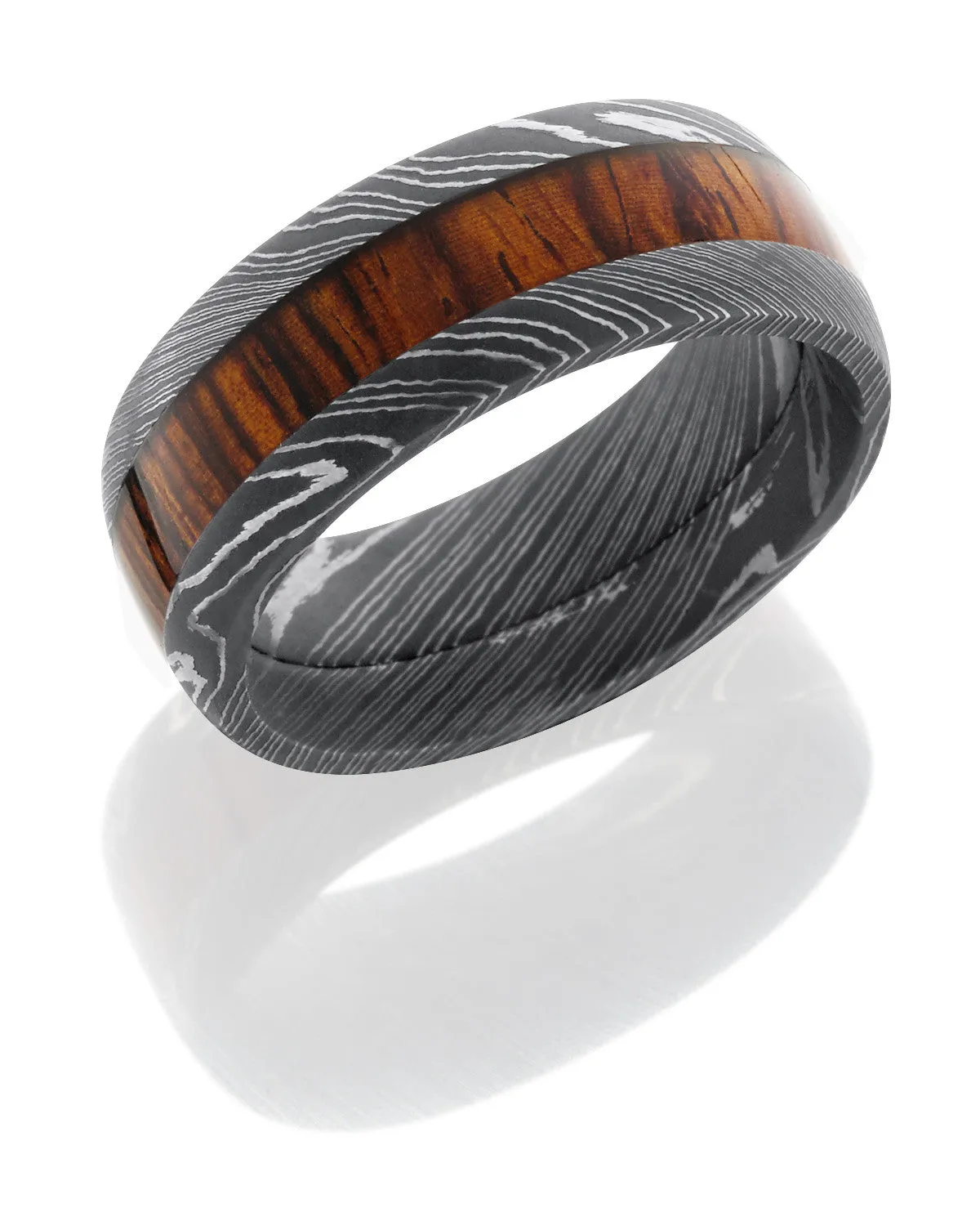 Damascus Steel 9mm Band with Mexican Cocobollo Wood Inlay