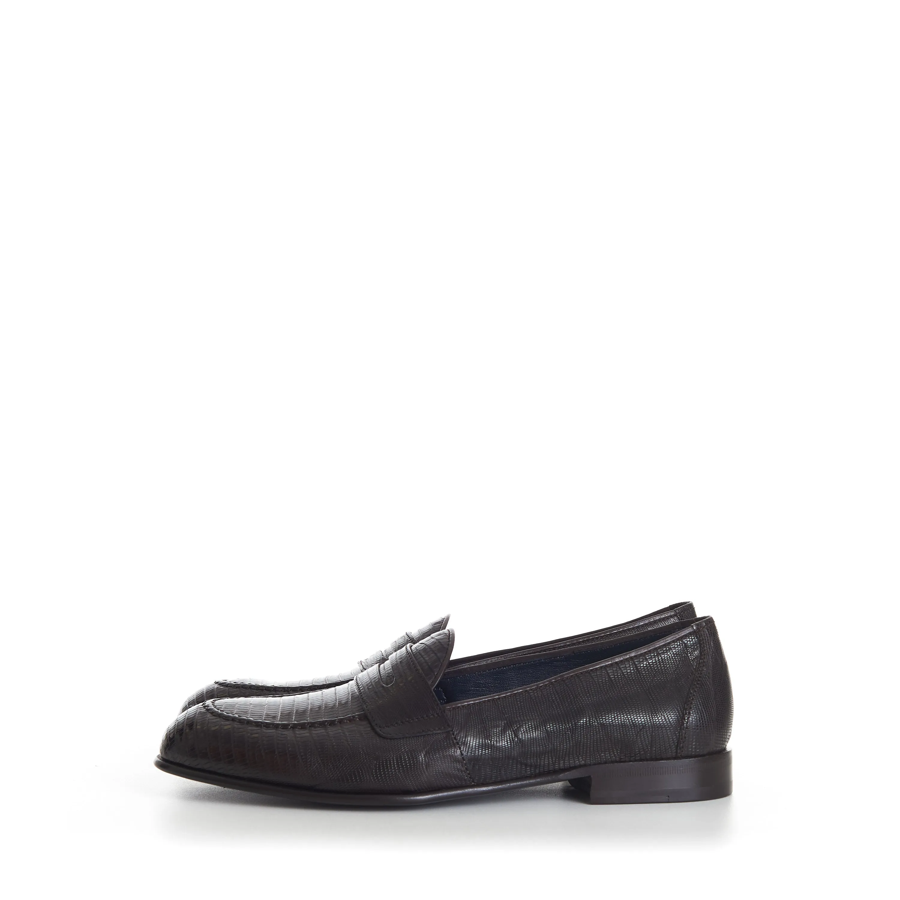 Dark Brown Excotic Leather 'Appia' Penny Loafer