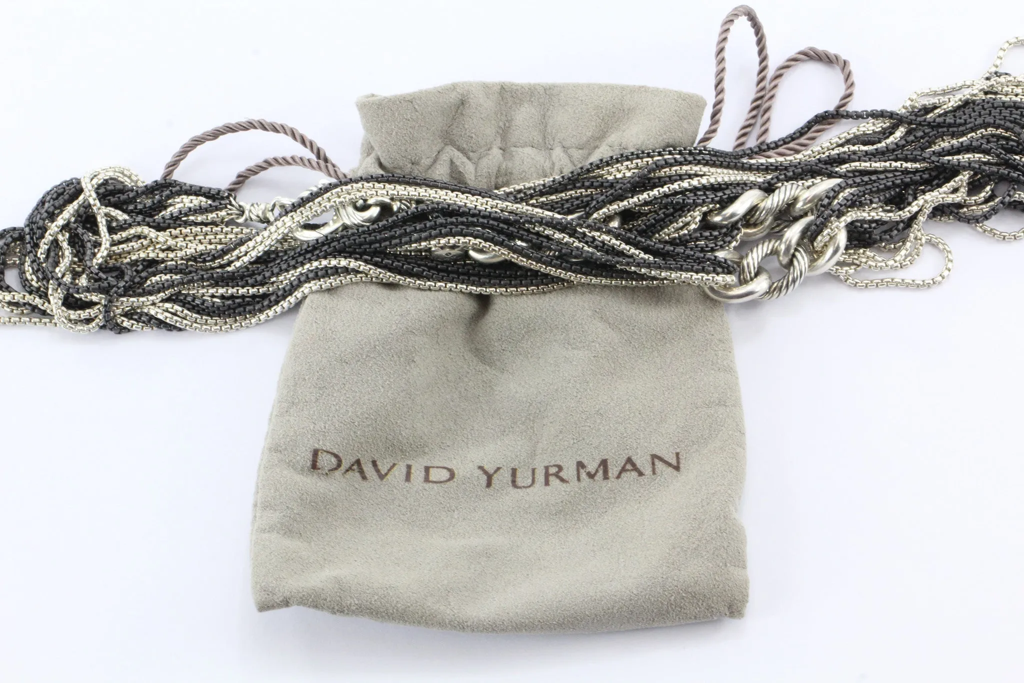 David Yurman 42" 8 Row Blackened Silver Curb Link Chain Necklace Sterling Silver