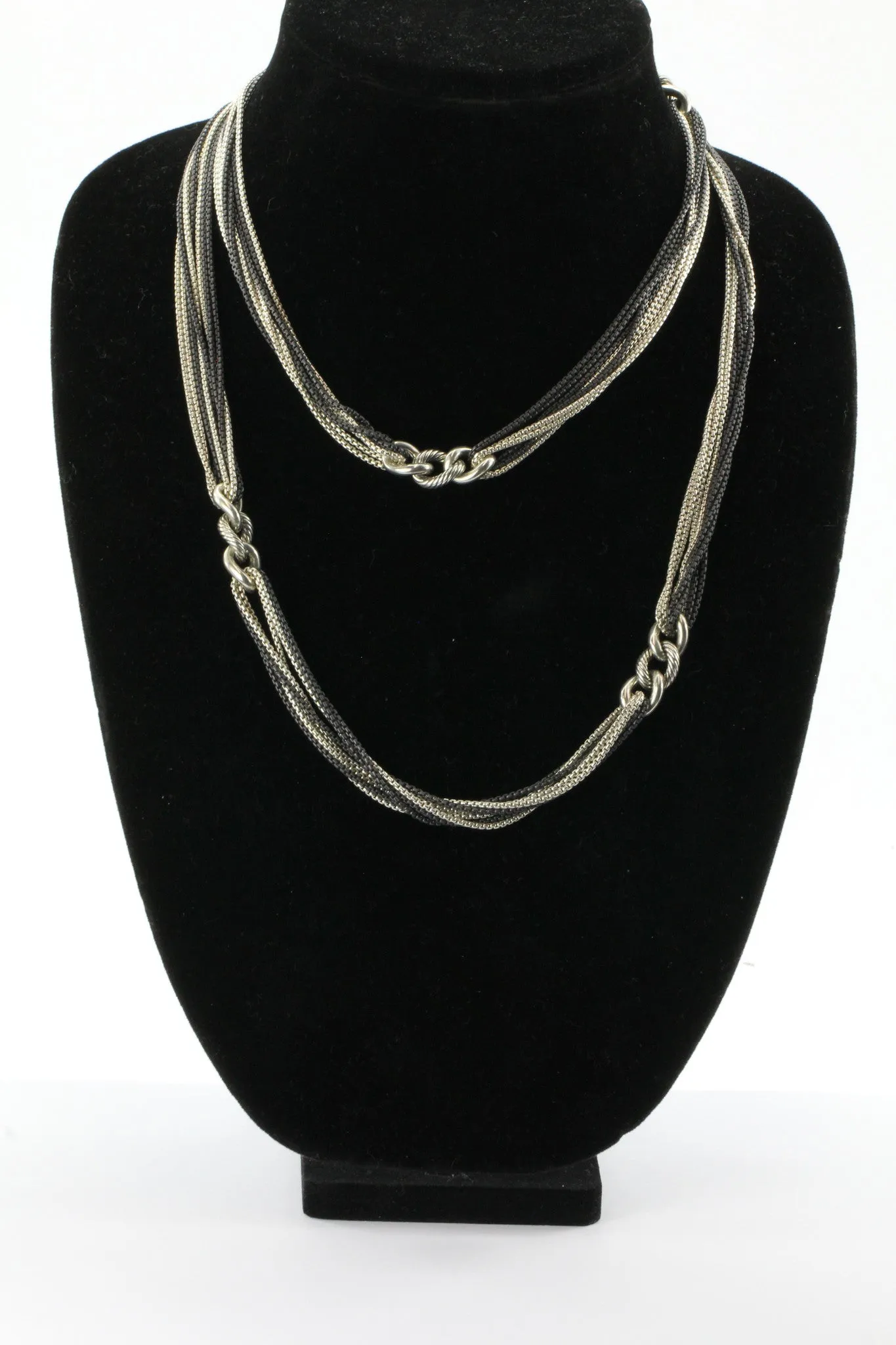 David Yurman 42" 8 Row Blackened Silver Curb Link Chain Necklace Sterling Silver