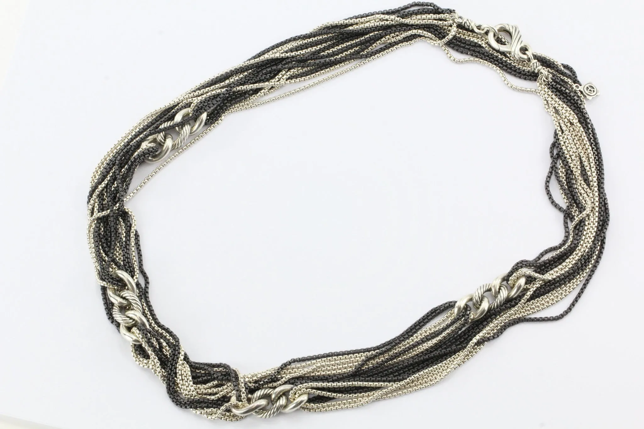 David Yurman 42" 8 Row Blackened Silver Curb Link Chain Necklace Sterling Silver