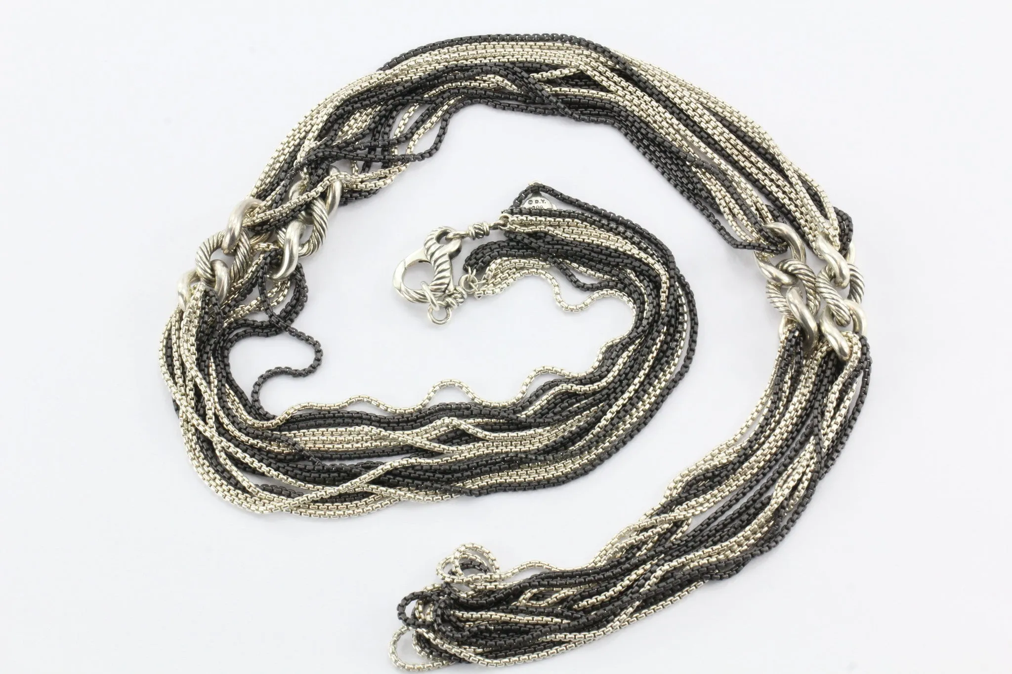 David Yurman 42" 8 Row Blackened Silver Curb Link Chain Necklace Sterling Silver