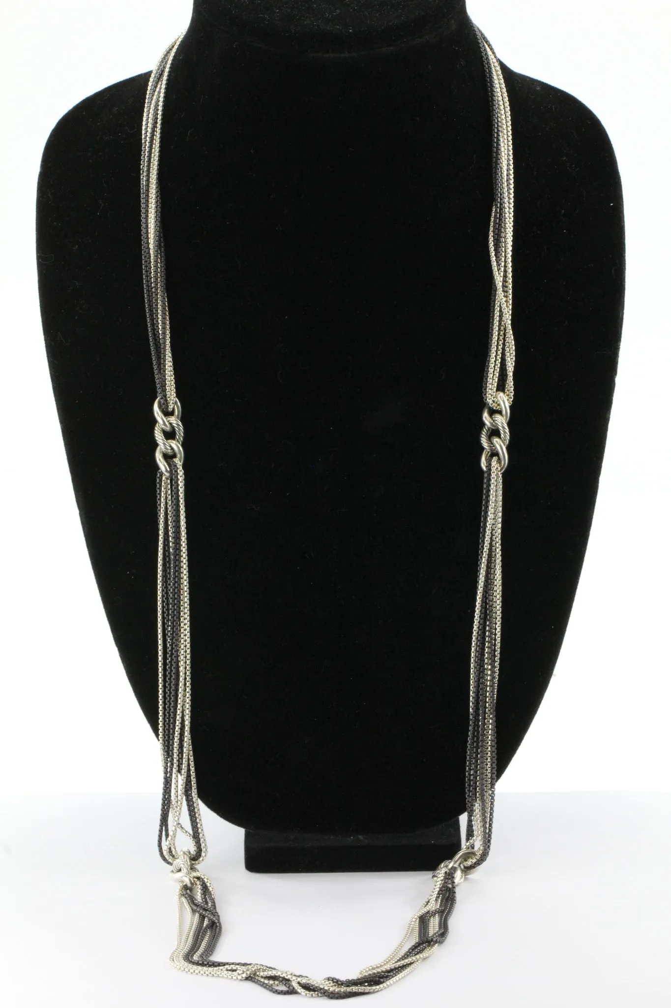 David Yurman 42" 8 Row Blackened Silver Curb Link Chain Necklace Sterling Silver
