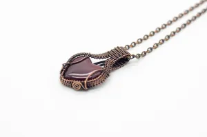 Deep Red Heart Fused Glass Pendant with Copper Wire Wrapping