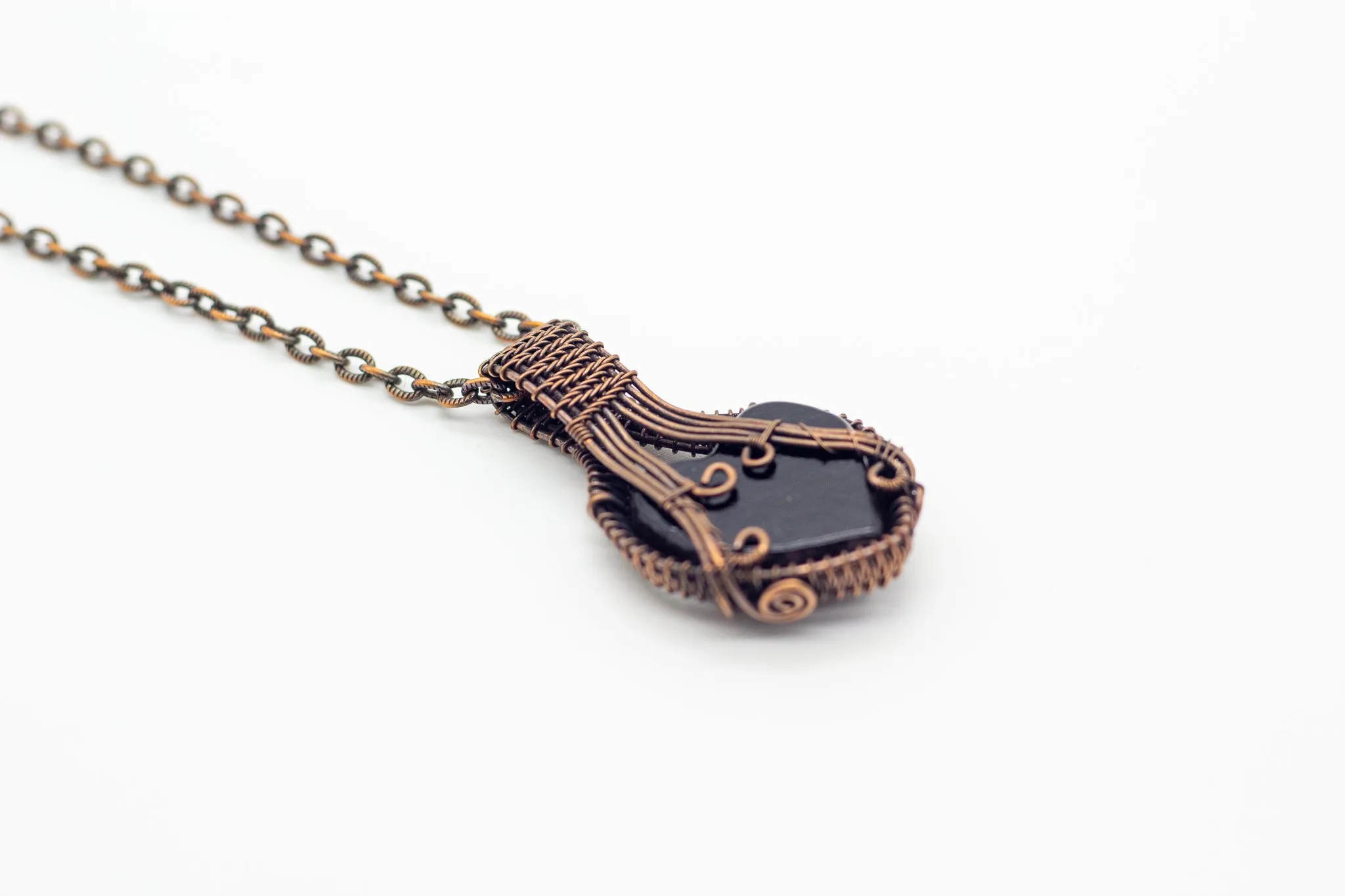 Deep Red Heart Fused Glass Pendant with Copper Wire Wrapping