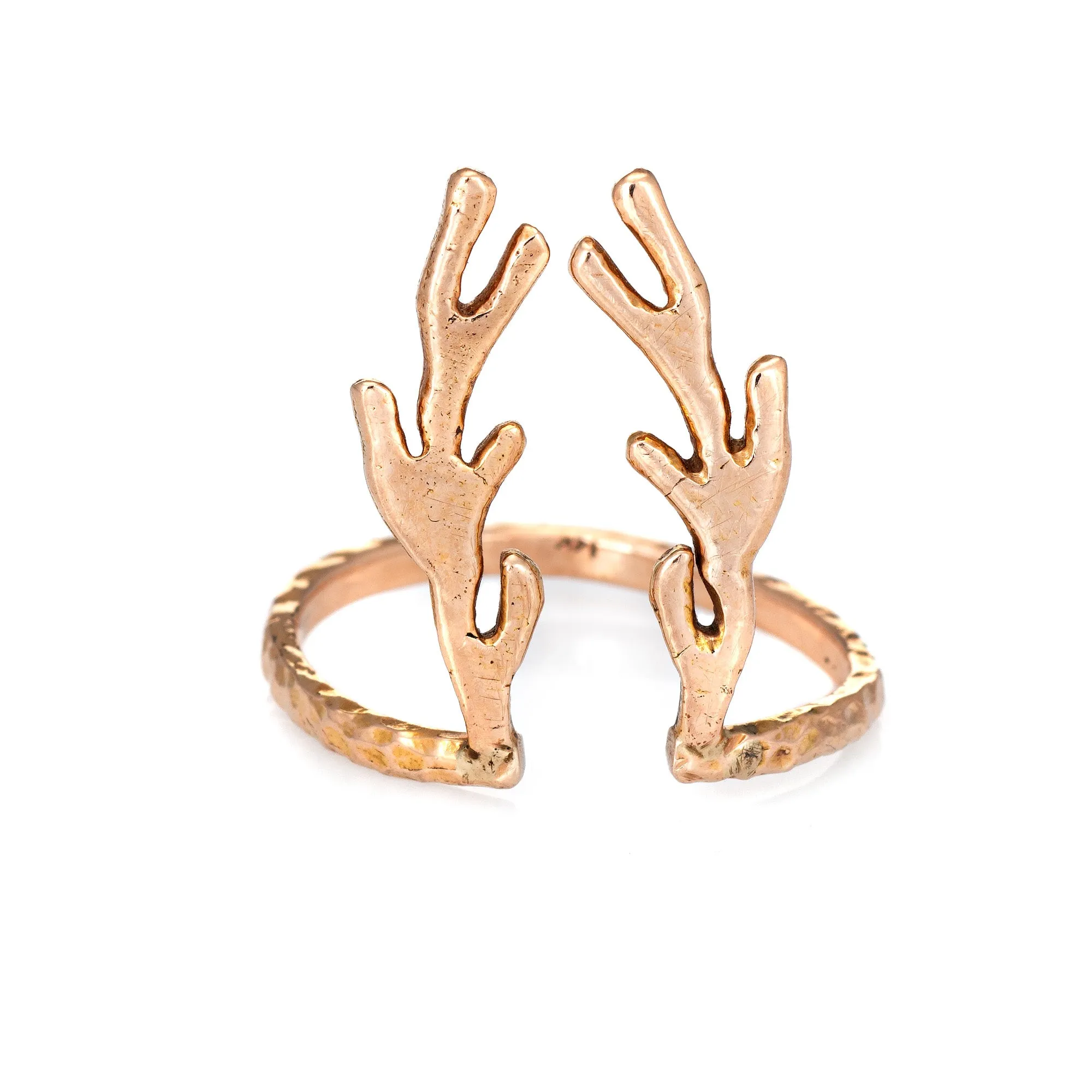 Deer Antlers Ring Estate 14k Rose Gold Vintage Fine Animal Horn Spike Jewelry