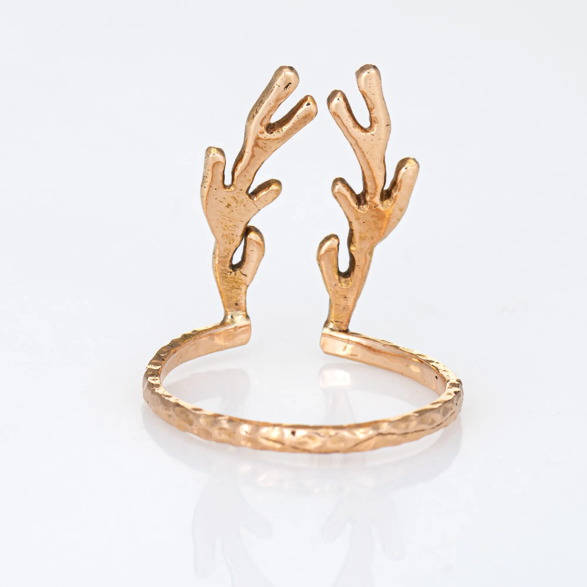 Deer Antlers Ring Estate 14k Rose Gold Vintage Fine Animal Horn Spike Jewelry