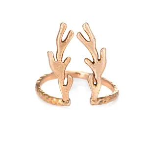 Deer Antlers Ring Estate 14k Rose Gold Vintage Fine Animal Horn Spike Jewelry