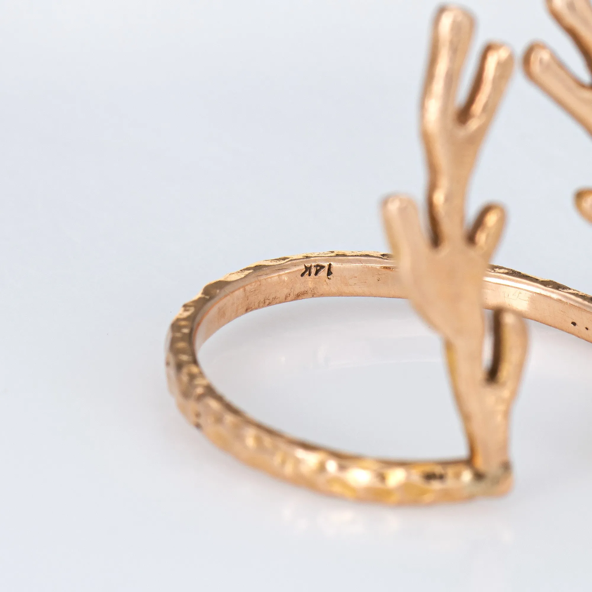 Deer Antlers Ring Estate 14k Rose Gold Vintage Fine Animal Horn Spike Jewelry