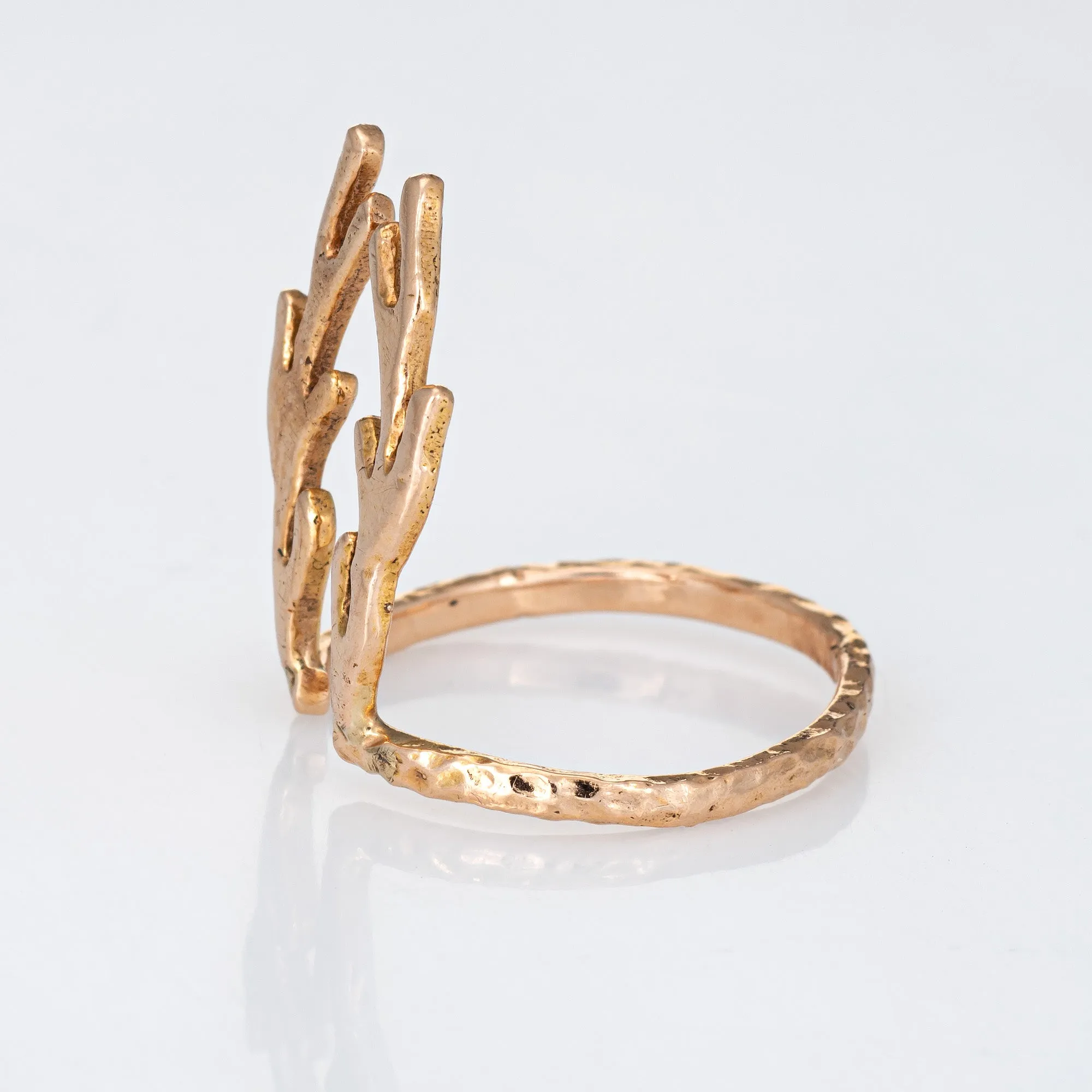 Deer Antlers Ring Estate 14k Rose Gold Vintage Fine Animal Horn Spike Jewelry