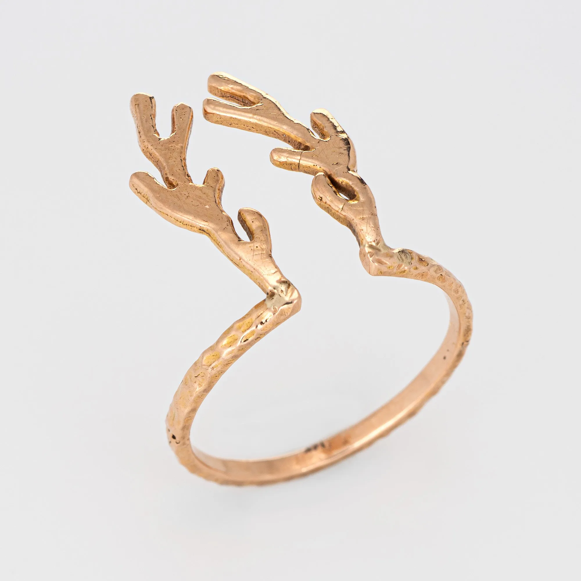 Deer Antlers Ring Estate 14k Rose Gold Vintage Fine Animal Horn Spike Jewelry