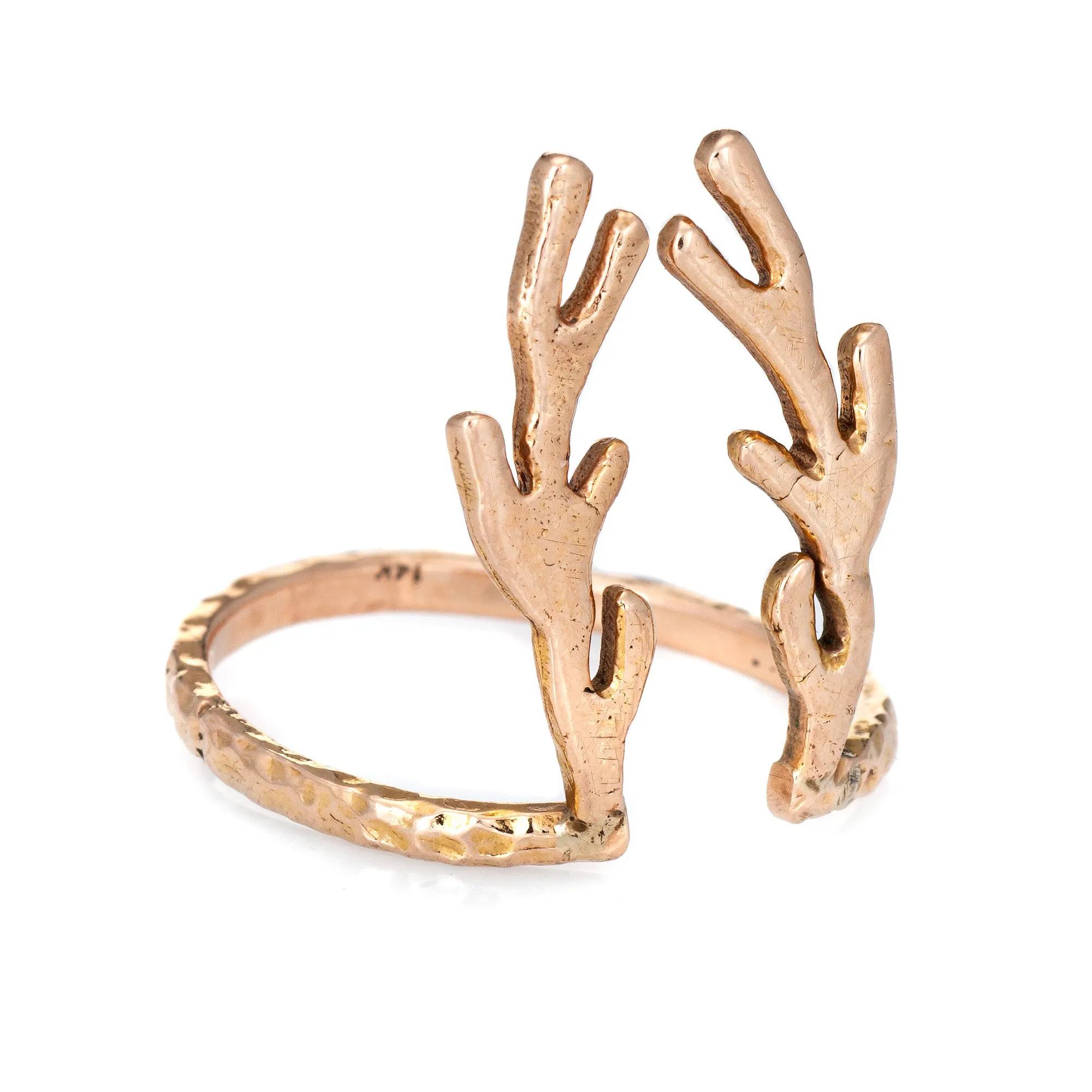 Deer Antlers Ring Estate 14k Rose Gold Vintage Fine Animal Horn Spike Jewelry