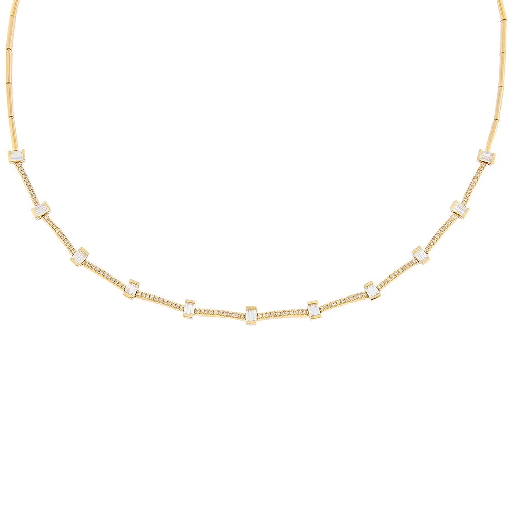 Diamond Baguette X Bar Necklace 14K