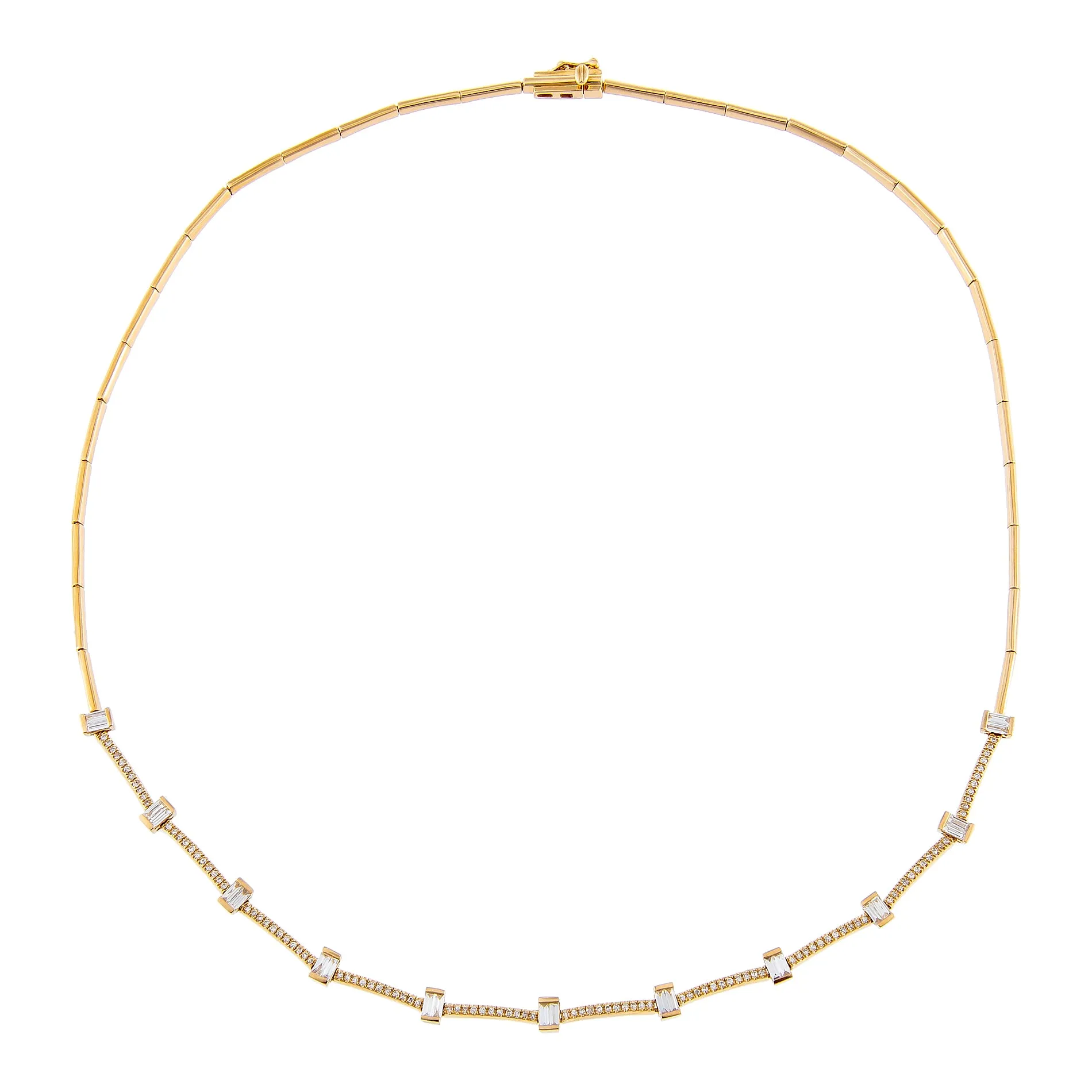 Diamond Baguette X Bar Necklace 14K