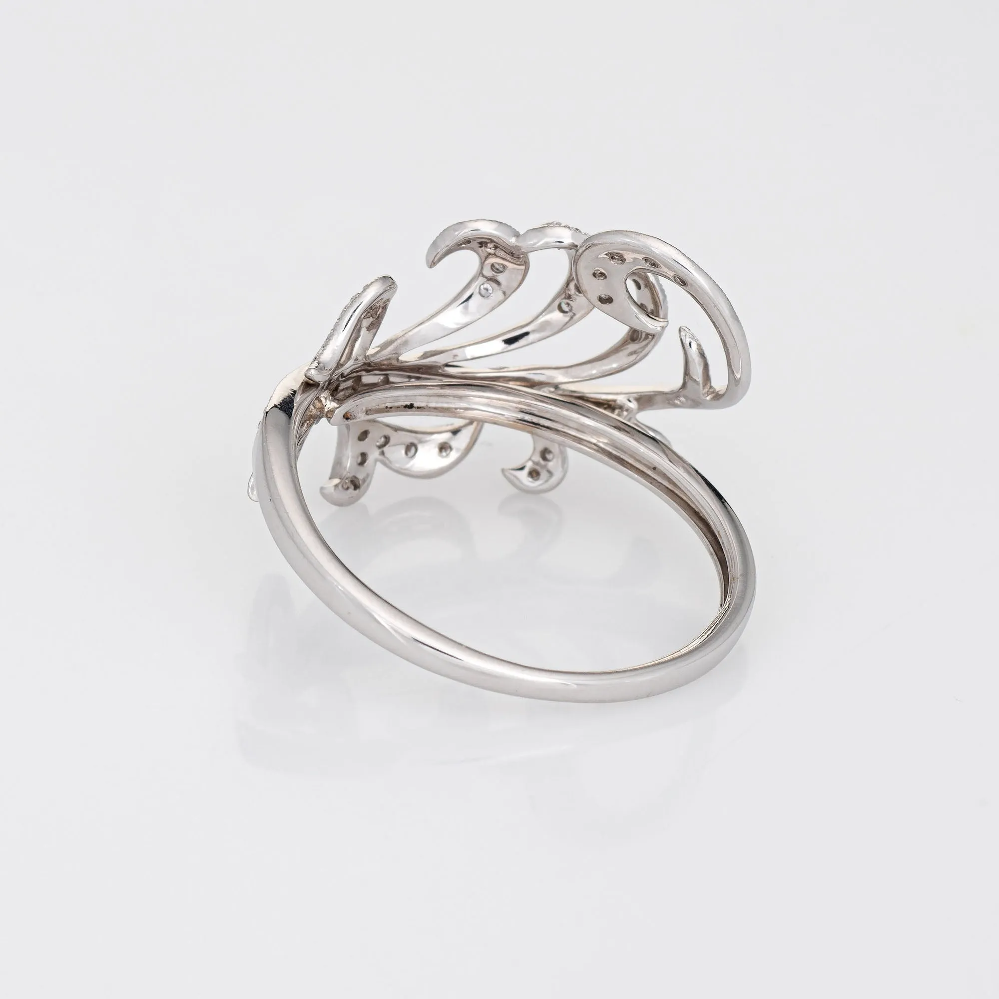 Diamond Feather Ring Estate 14k Whte Gold Sz 9 Vintage Fine Jewelry Band