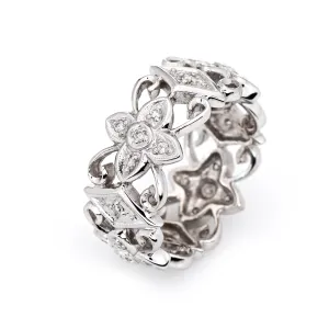 Diamond Flower Eternity Ring Sz 8 Estate 14k White Gold Vintage Fine Jewelry