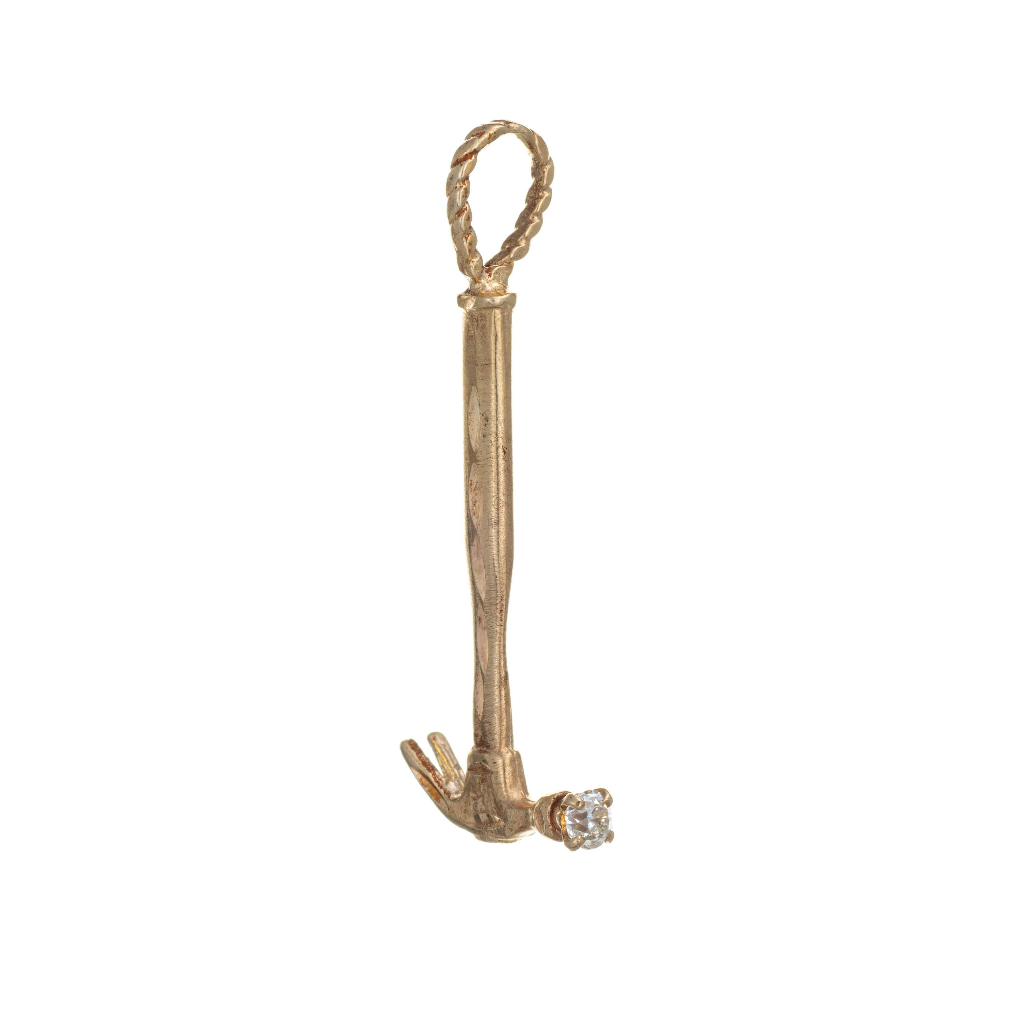 Diamond Hammer Charm Vintage 14k Yellow Gold Estate Construction Jewelry Tools