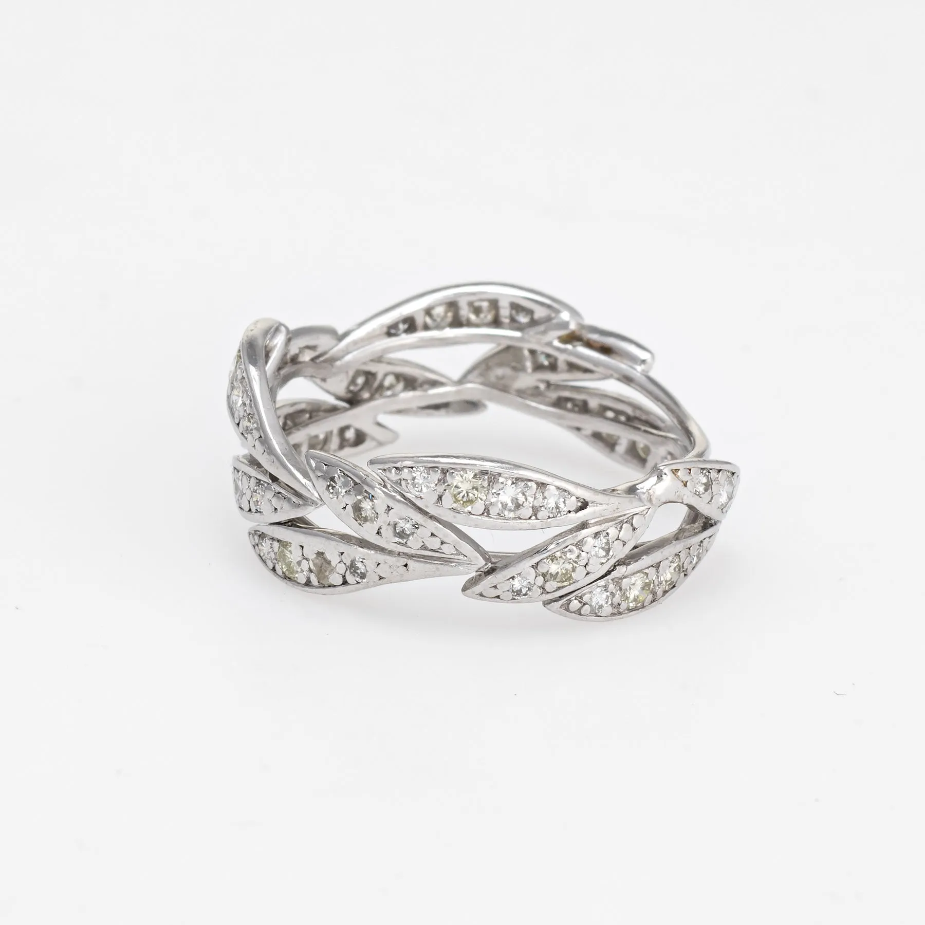 Diamond Leaf Eternity Ring Sz 6.75 Platinum Band Vintage Fine Jewelry Estate