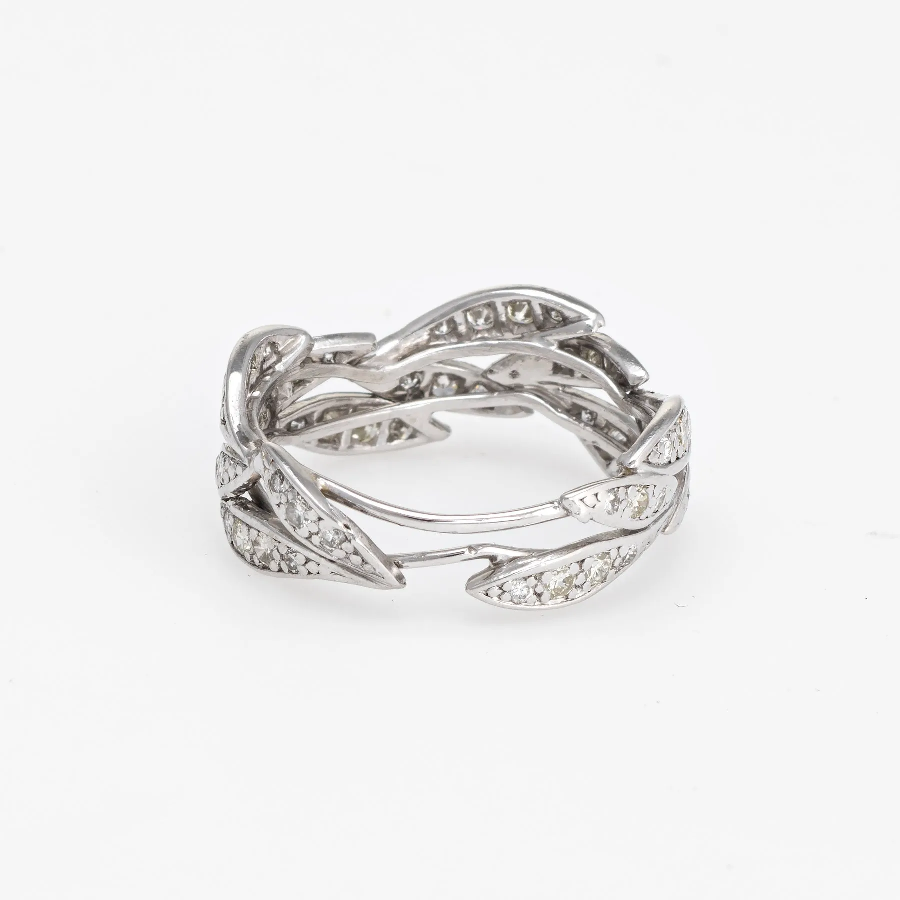 Diamond Leaf Eternity Ring Sz 6.75 Platinum Band Vintage Fine Jewelry Estate