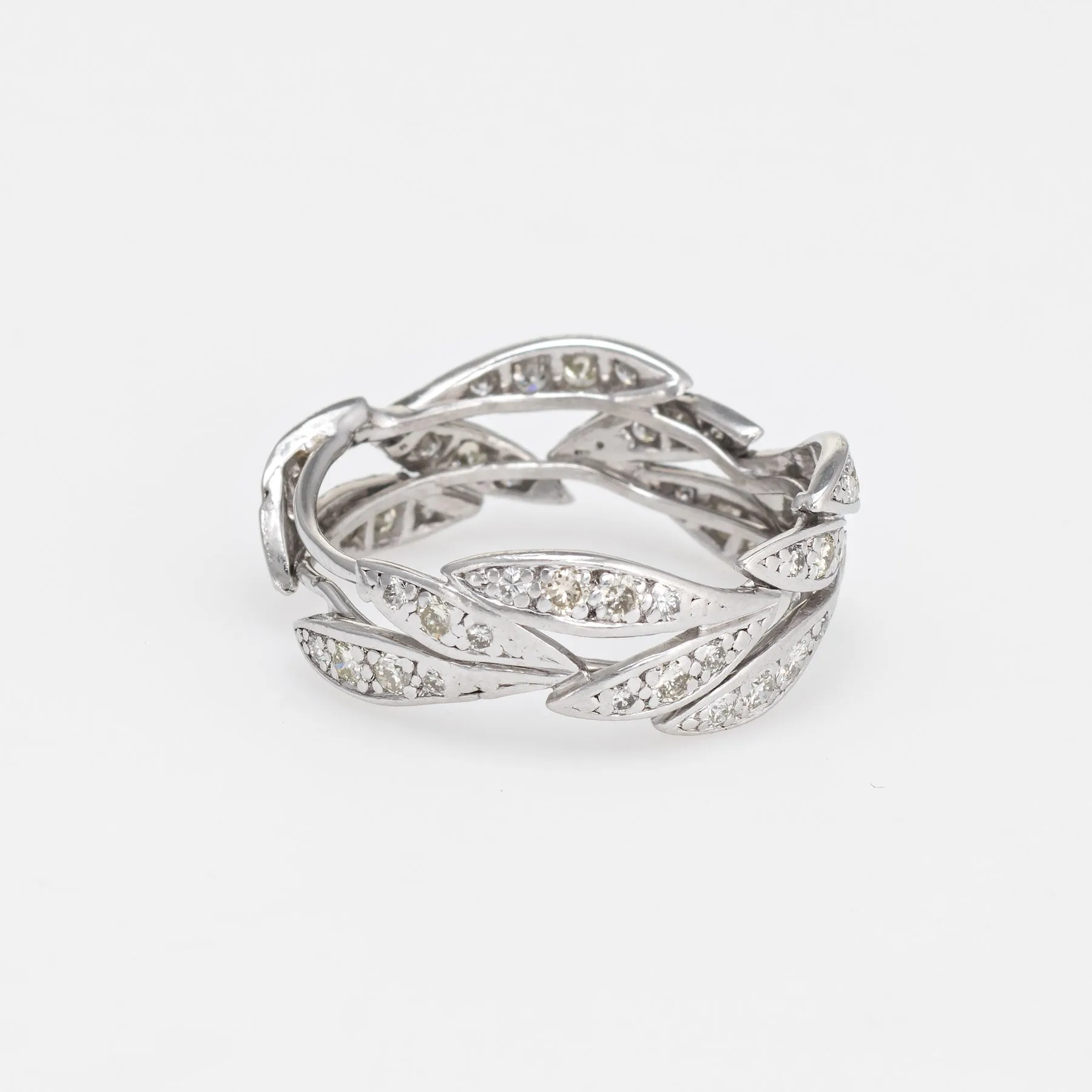 Diamond Leaf Eternity Ring Sz 6.75 Platinum Band Vintage Fine Jewelry Estate