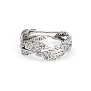 Diamond Leaf Eternity Ring Sz 6.75 Platinum Band Vintage Fine Jewelry Estate