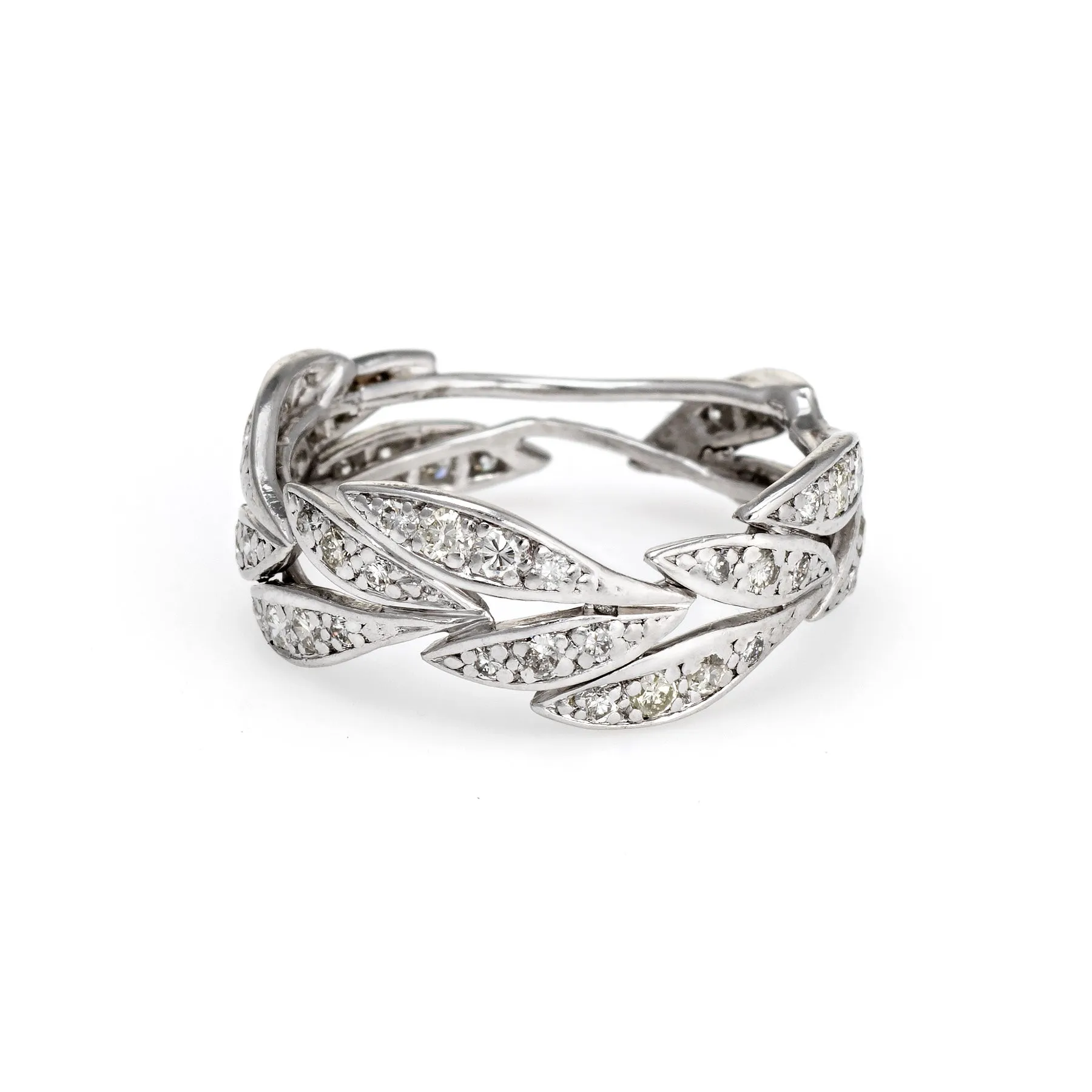 Diamond Leaf Eternity Ring Sz 6.75 Platinum Band Vintage Fine Jewelry Estate