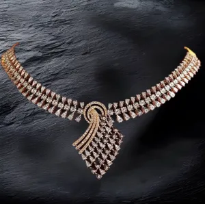 Diamond Necklace - 925 silver Jewelry,South Indian Jewelry,bridal choker,Indian Wedding Jewelry,pure Silver indian jewelry - NIHIRA - SHABURIS