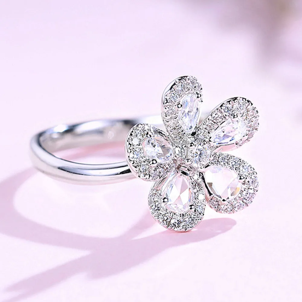 Diamond Sakura Flower Statement Ring