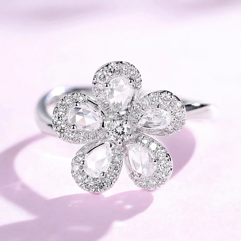 Diamond Sakura Flower Statement Ring