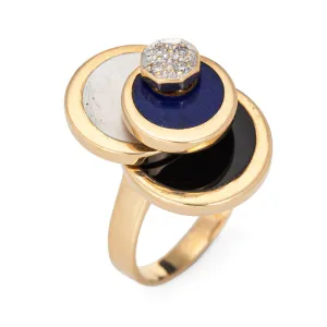 Diamond Spinning Ring Vintage 14k Yellow Gold Onyx Lapis MOP Spinner Jewelry