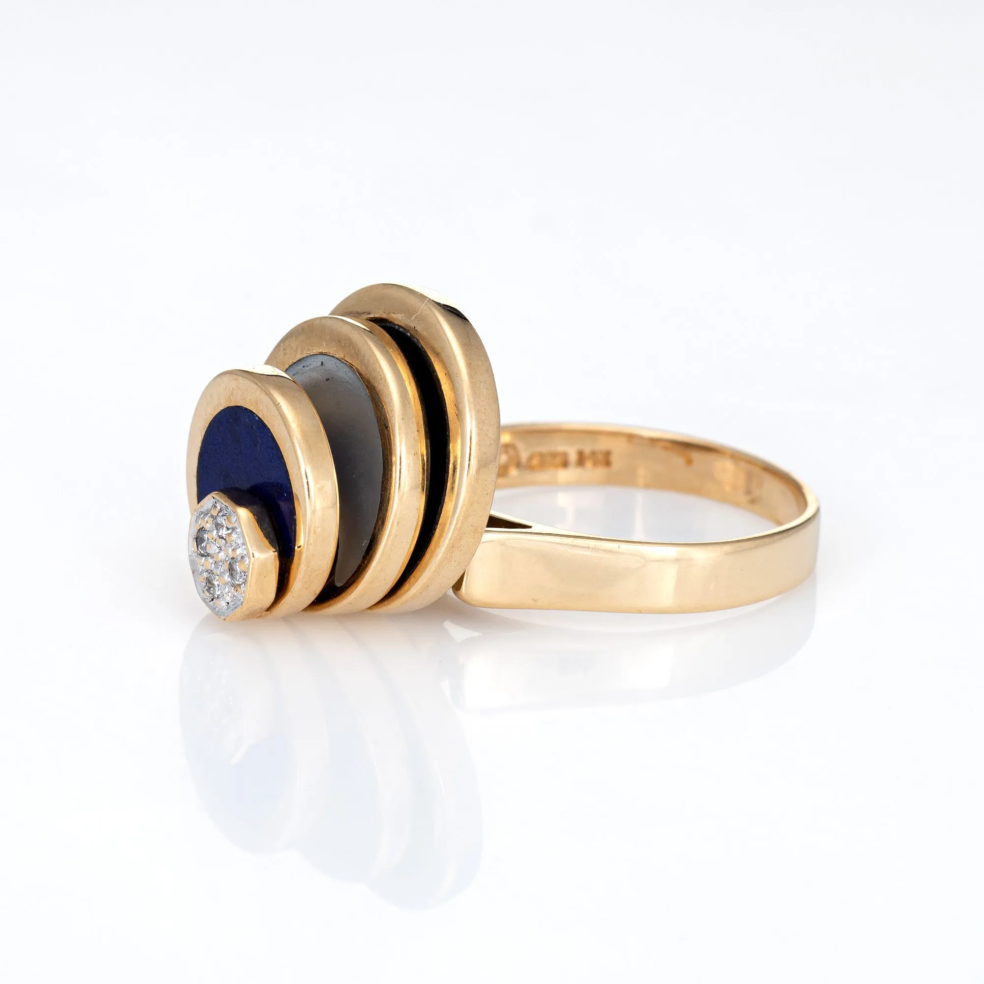 Diamond Spinning Ring Vintage 14k Yellow Gold Onyx Lapis MOP Spinner Jewelry