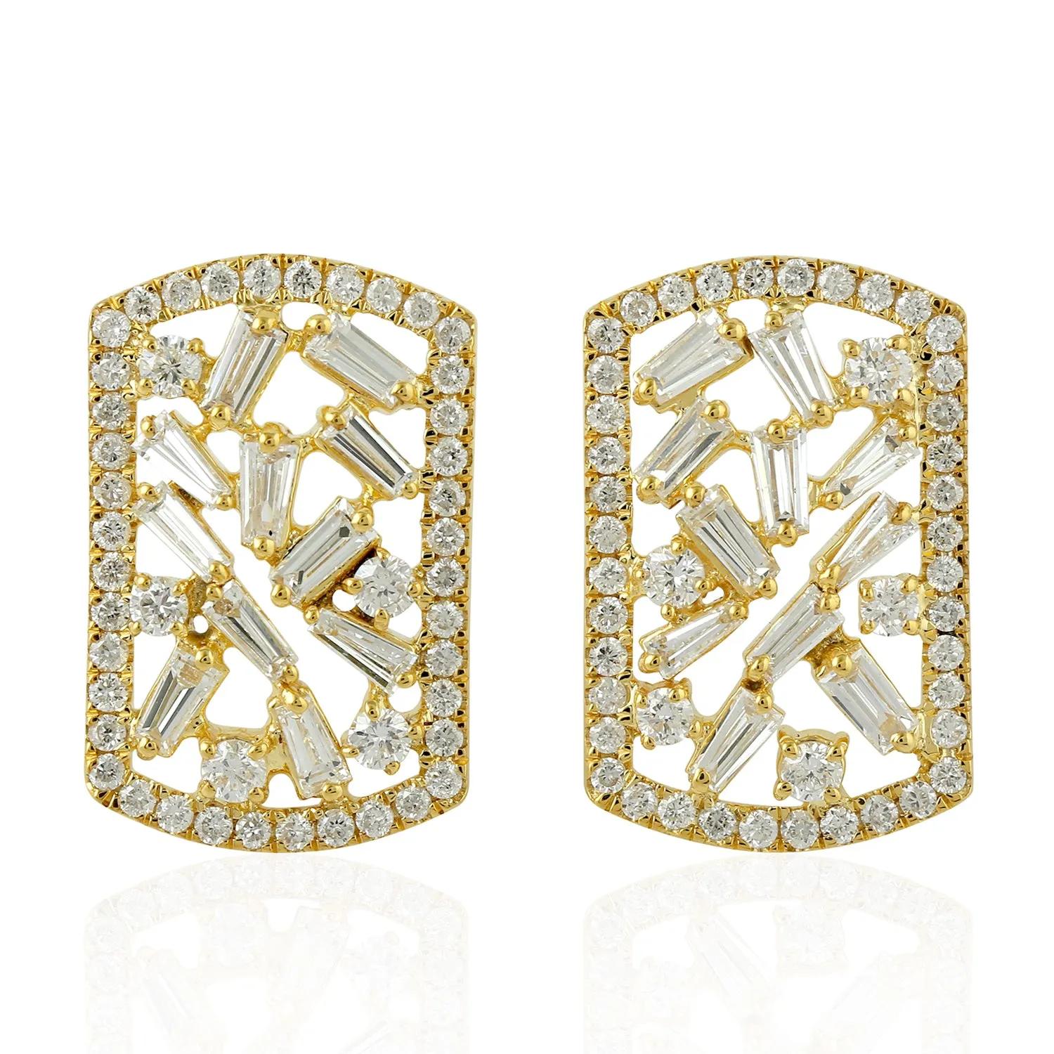 Diamond Stud Earrings 18k Yellow Gold Handmade Jewelry
