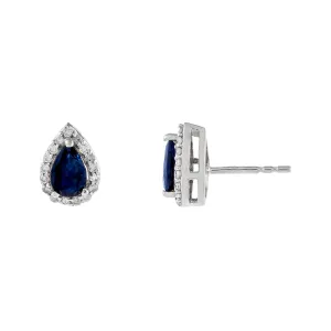 Diamond X Sapphire Pear Stud Earring 14K