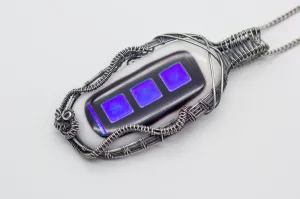 Dichroic Blue, Black and White Fused Glass and Sterling Silver Statement Necklace