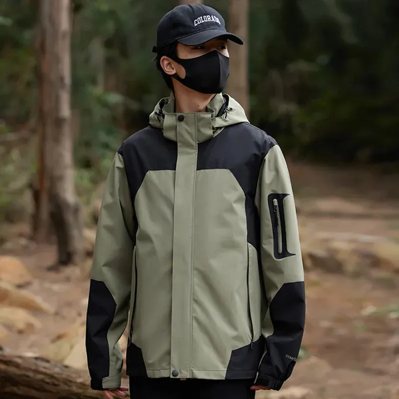 DIMUSI Men's Mountain Waterproof Ski Jacket Windproof Rain Jacket Spring Autumn Outdoor Windbreaker Warm Hood Coat Clothing 5XL