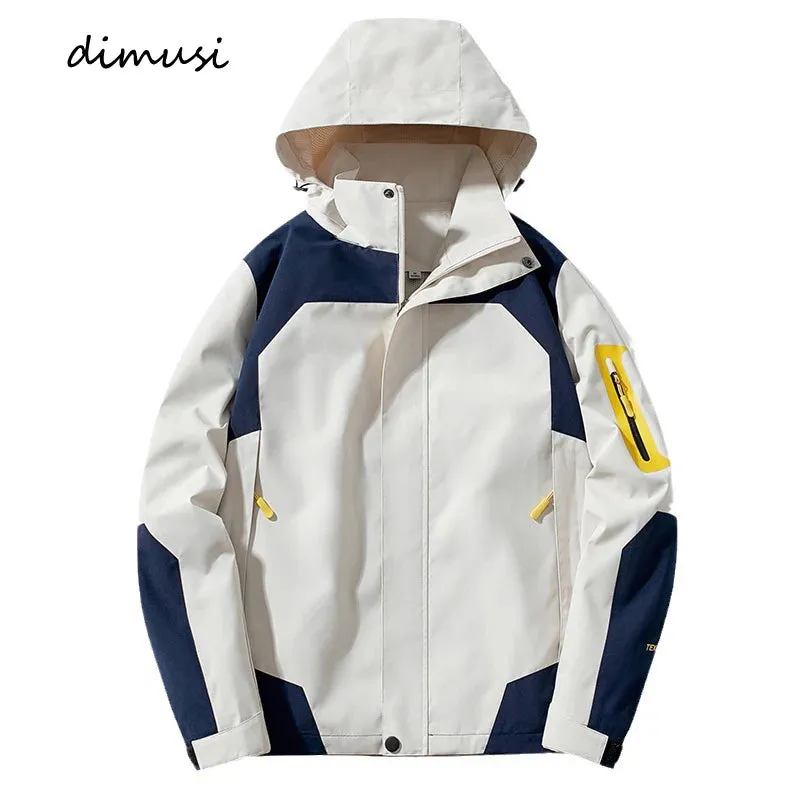 DIMUSI Men's Mountain Waterproof Ski Jacket Windproof Rain Jacket Spring Autumn Outdoor Windbreaker Warm Hood Coat Clothing 5XL