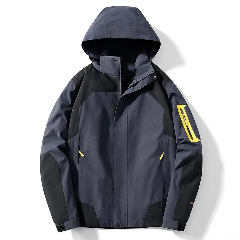 DIMUSI Men's Mountain Waterproof Ski Jacket Windproof Rain Jacket Spring Autumn Outdoor Windbreaker Warm Hood Coat Clothing 5XL