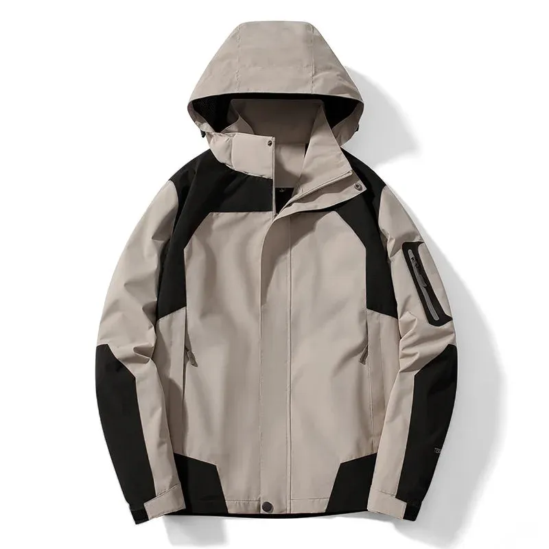 DIMUSI Men's Mountain Waterproof Ski Jacket Windproof Rain Jacket Spring Autumn Outdoor Windbreaker Warm Hood Coat Clothing 5XL