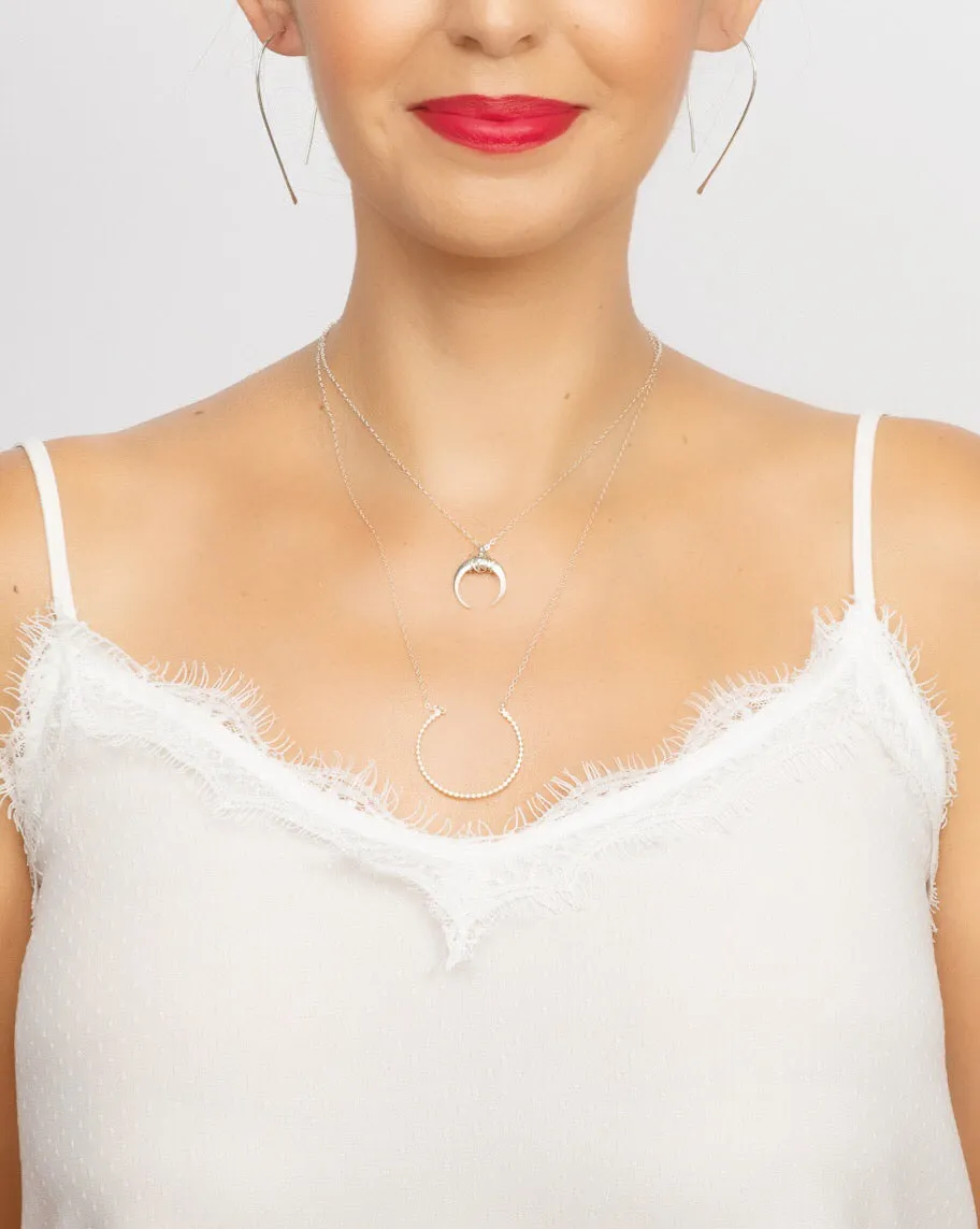Doted Crescent Necklace, Sterling Silver