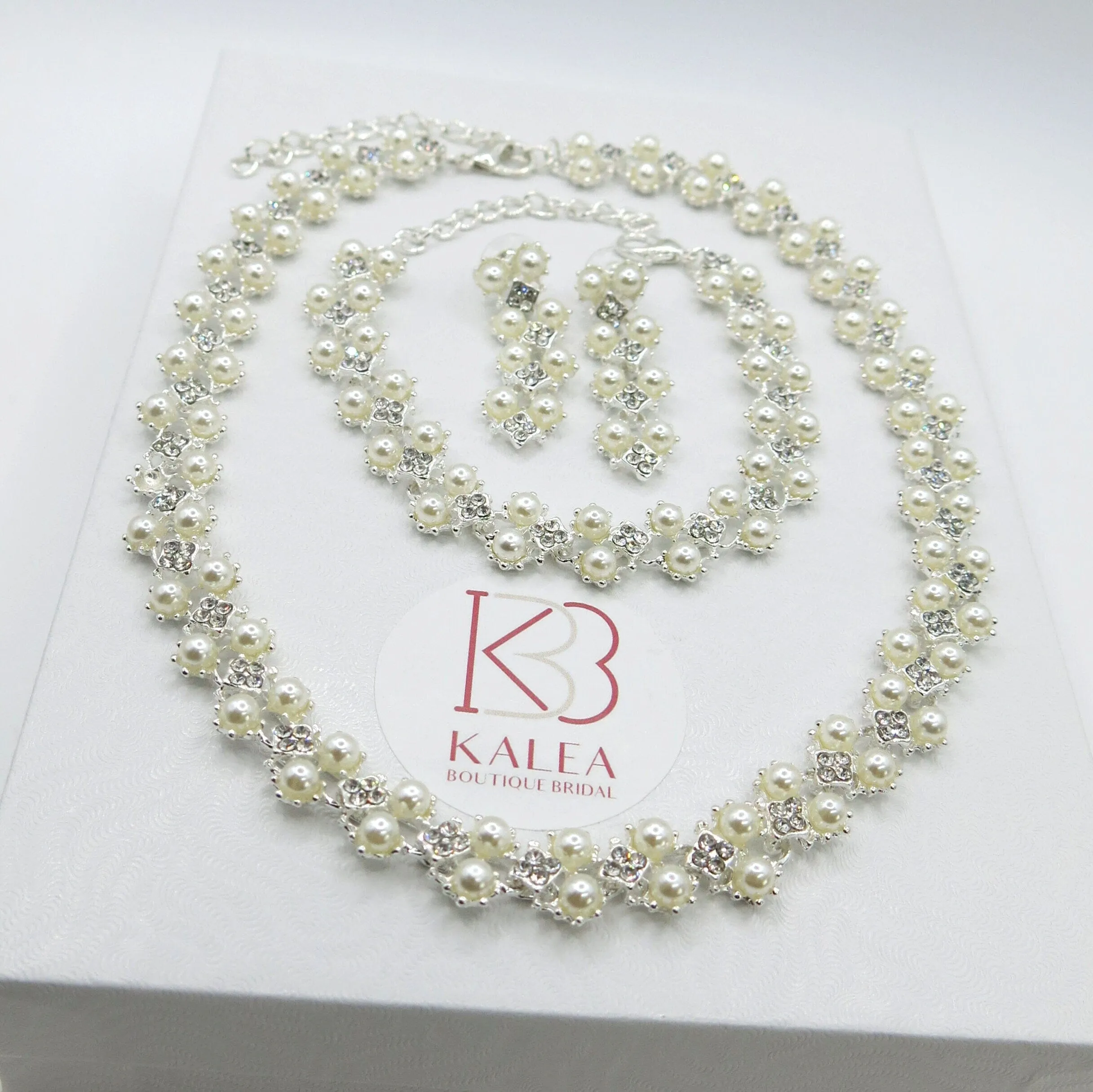 Double Layer Pearl 4 PC Jewelry Set, Pearl and Crystal 4 PC Wedding Jewelry, Bridal Pearl Necklace, Earrings and Bracelet Set