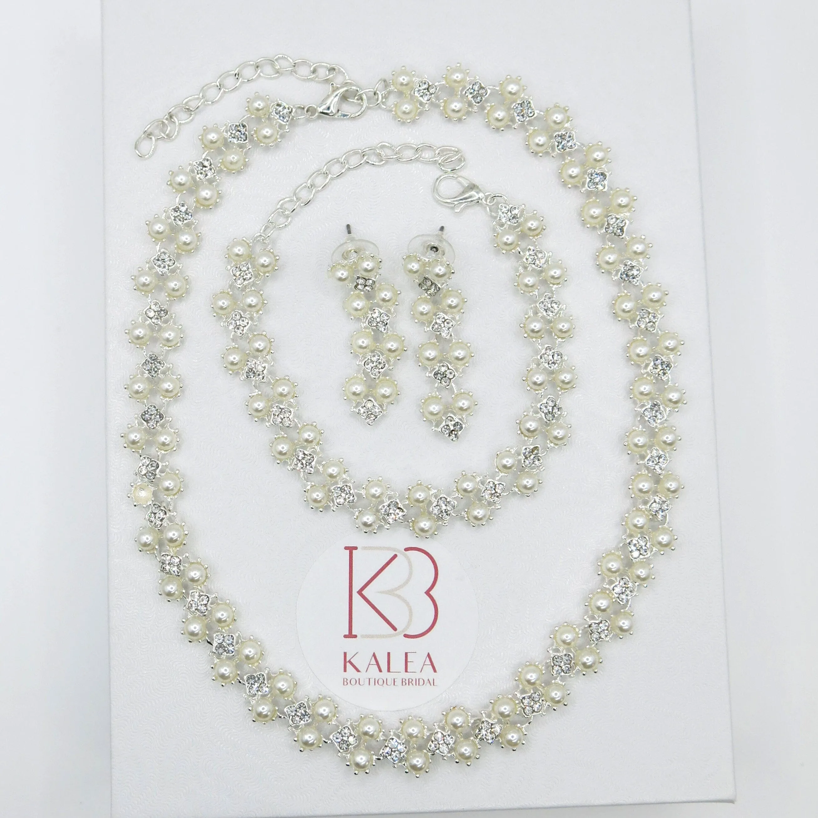 Double Layer Pearl 4 PC Jewelry Set, Pearl and Crystal 4 PC Wedding Jewelry, Bridal Pearl Necklace, Earrings and Bracelet Set