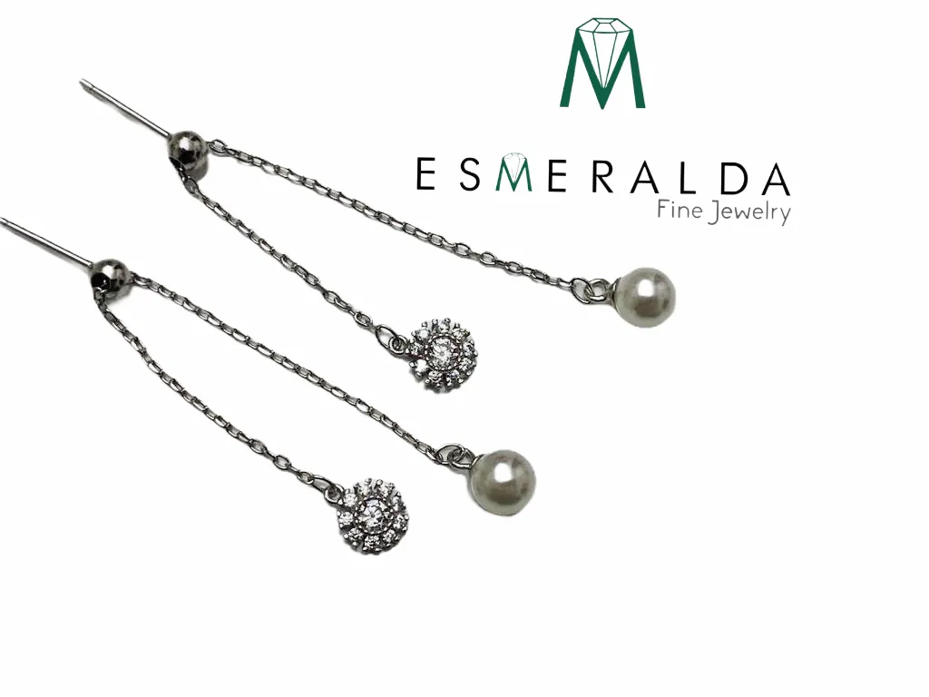 Double Strand Pearl & White Stone Earrings