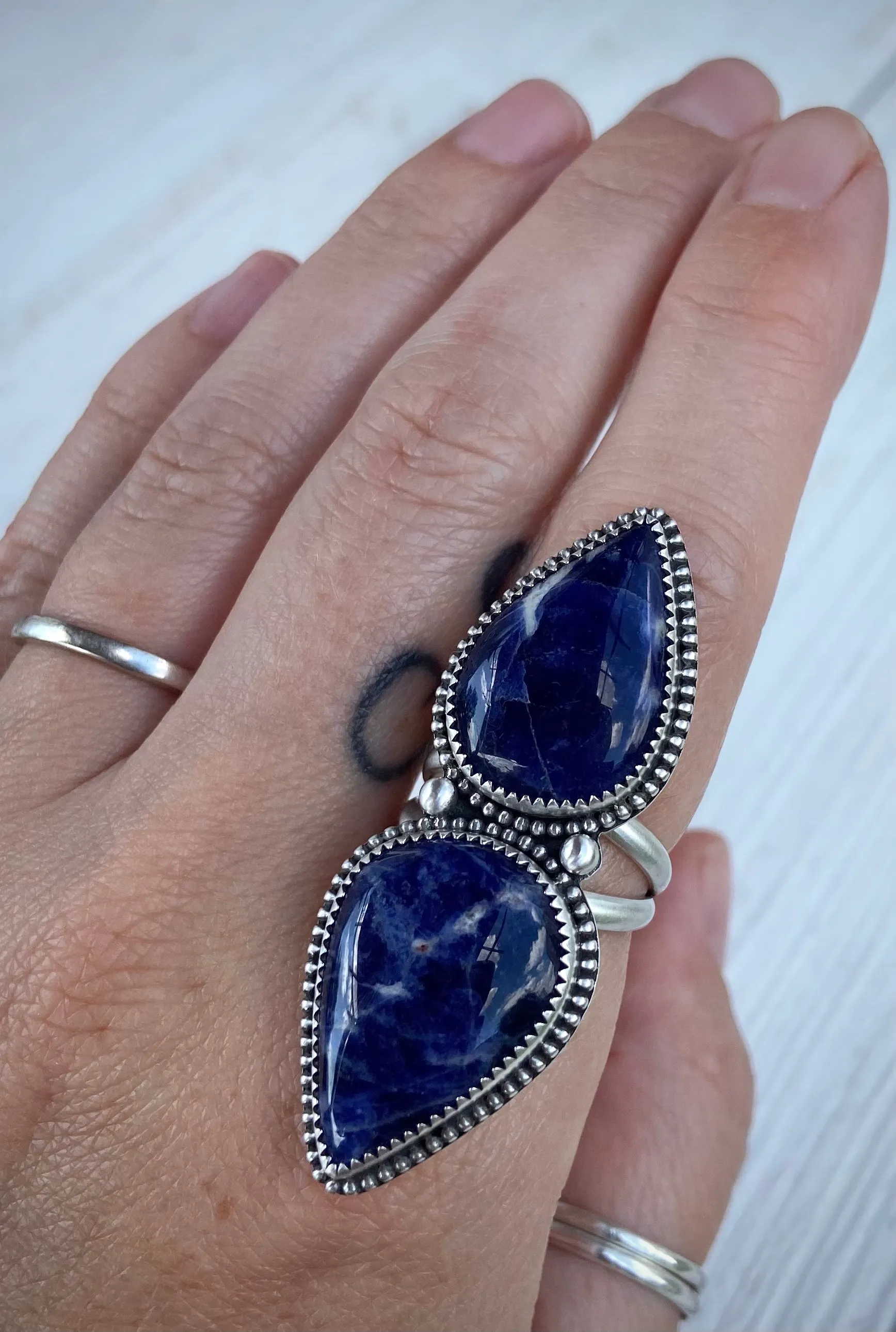 Double Teardrop Sodalite Ring (sz. 8.5 )